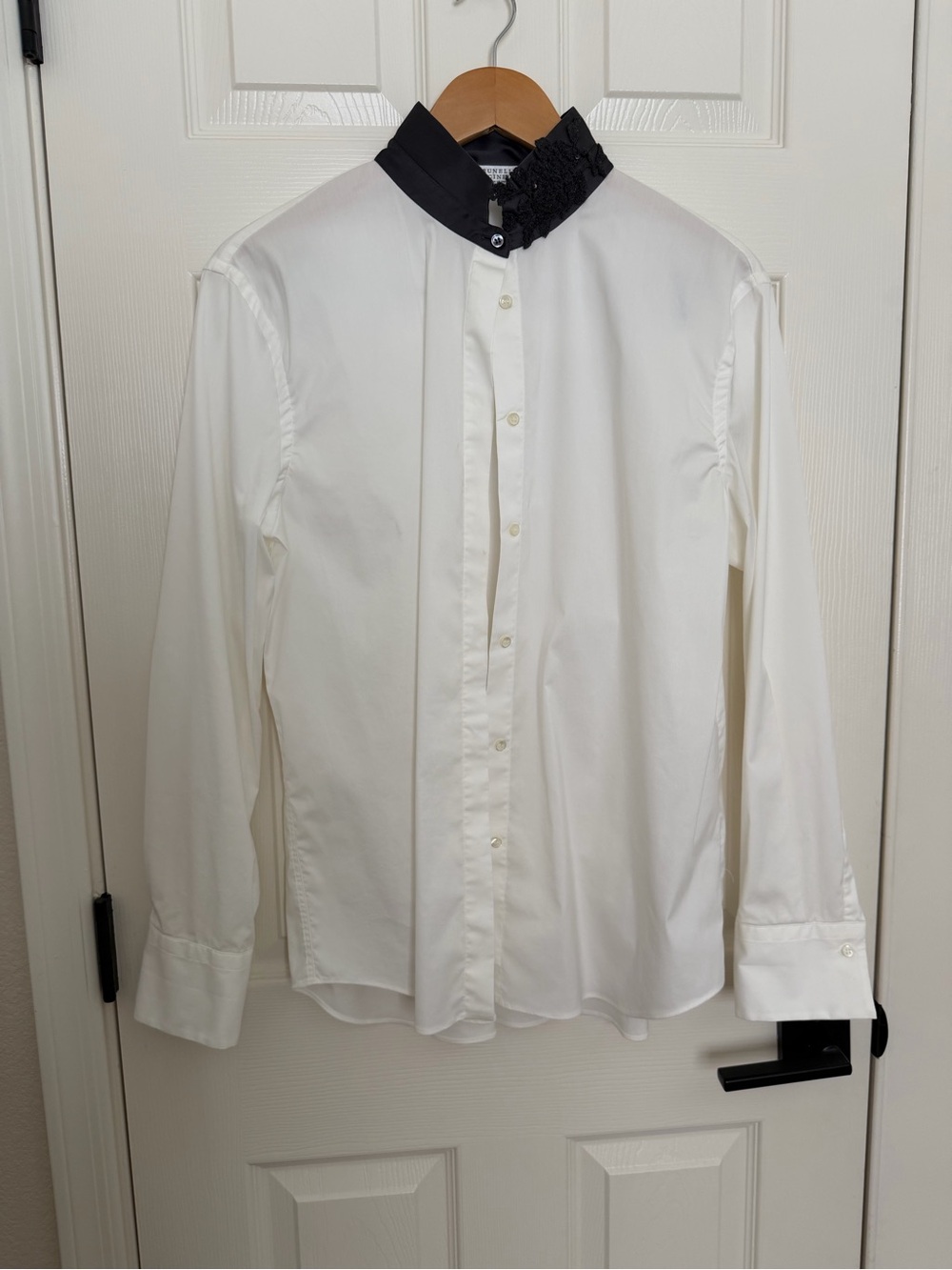Brunello Cucinelli White Dress Shirt with Black Contrast Collar
